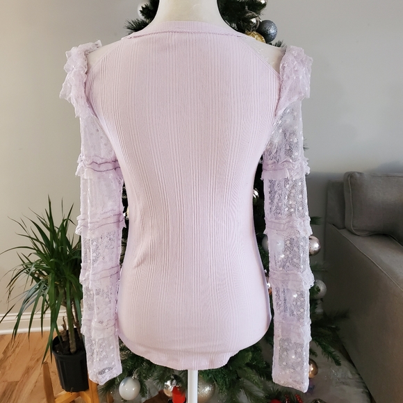 Free people purple pastel polka dot lace sleeve - Picture 3 of 8